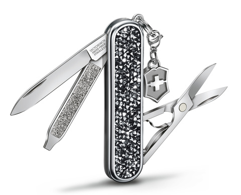 Нож-брелок Victorinox Classic Brilliant Crystal, 58 мм, 5 функций, черный/серебристый 0.6221.35 от прозводителя Victorinox